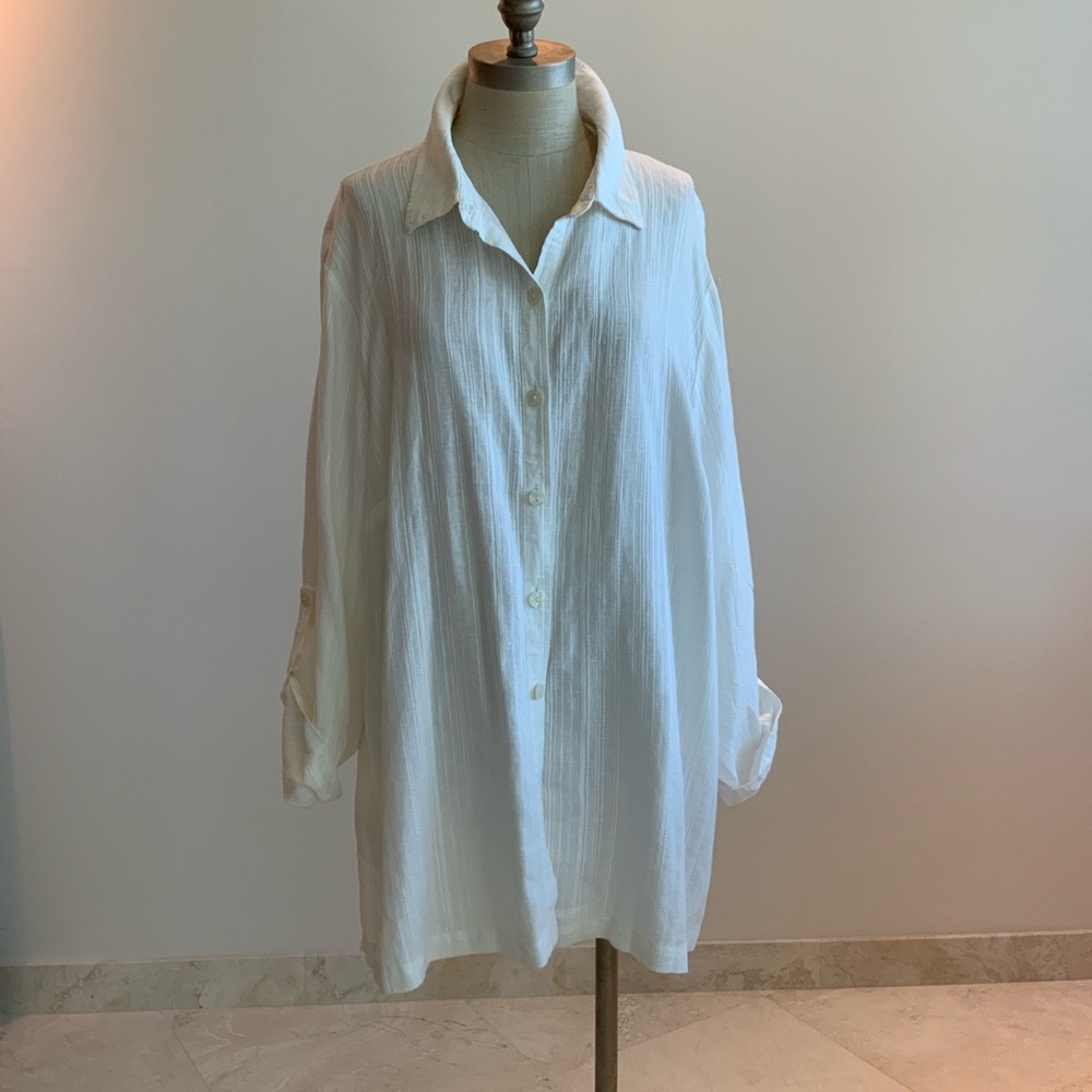 JM Collection Crisp White Linen Textured Blouse sz 20W NWT - Picture 4 of 6